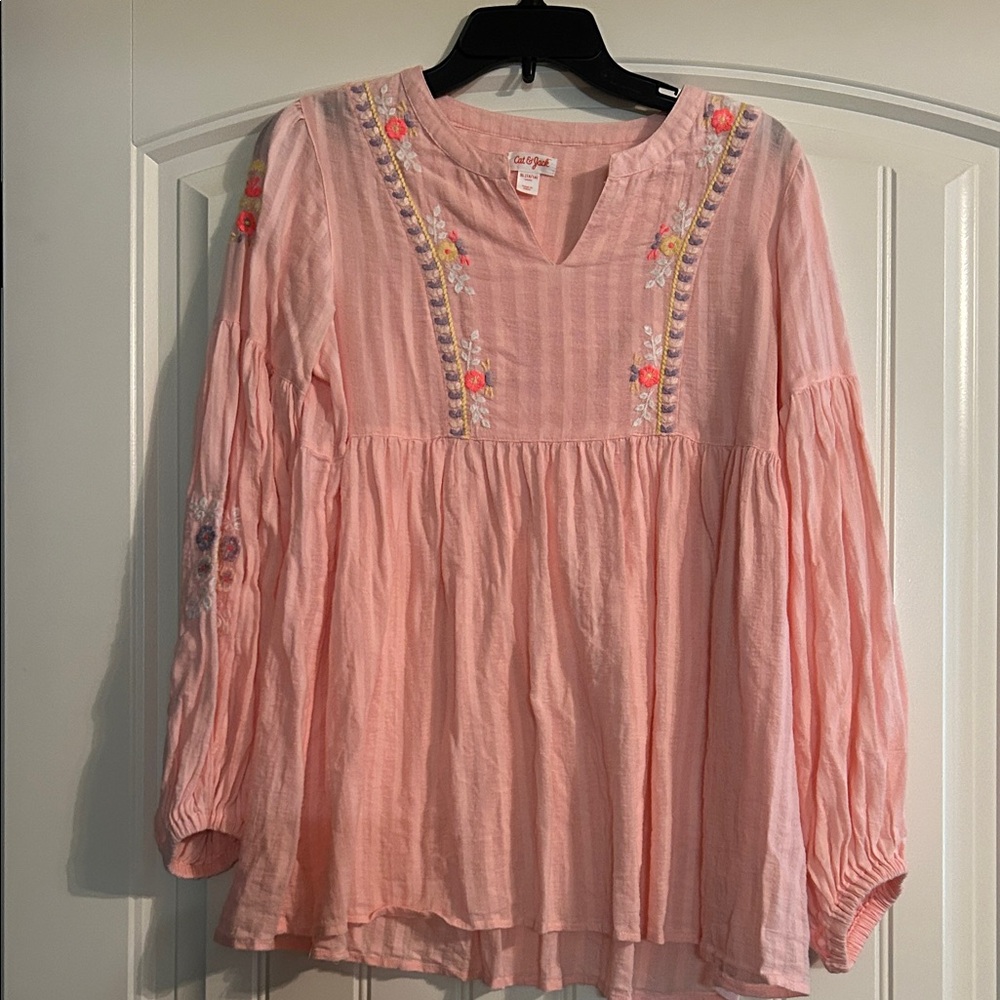 Cat and jack Light Pink Embroidered Peasant Blouse
